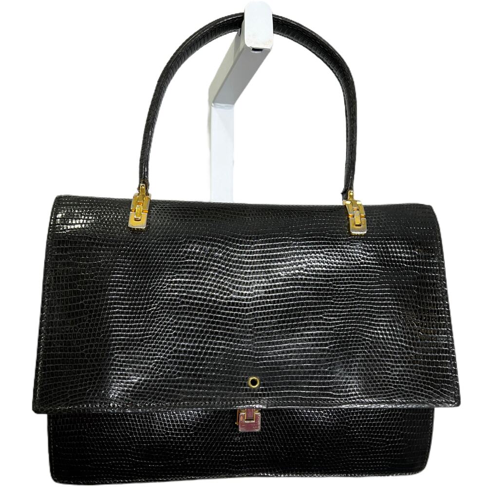 Koret Women's‎ Vintage Rare Black  Lizard Embossed Patent Leather Handbag
